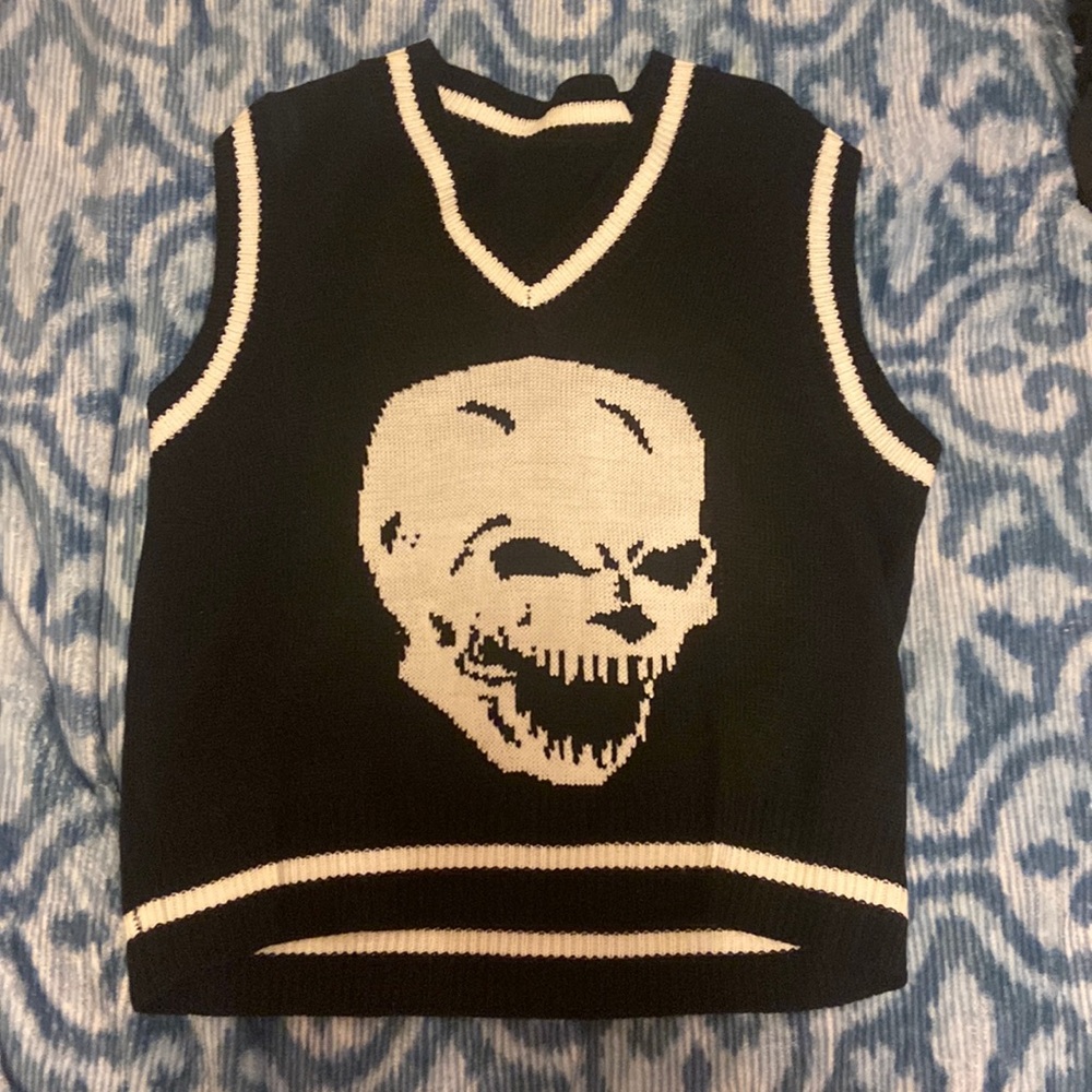 Skull knit v neck sweater